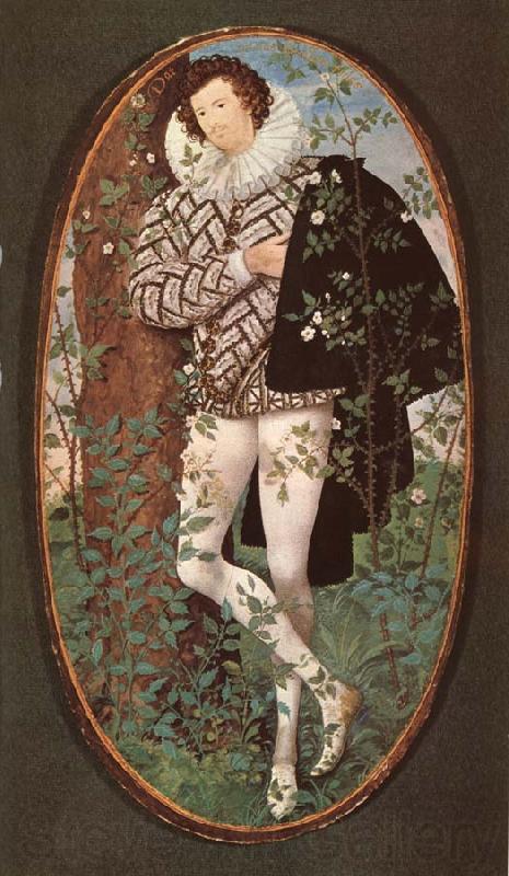 Nicholas Hilliard An unknown Youth Leaning against a tree among roses Spain oil painting art